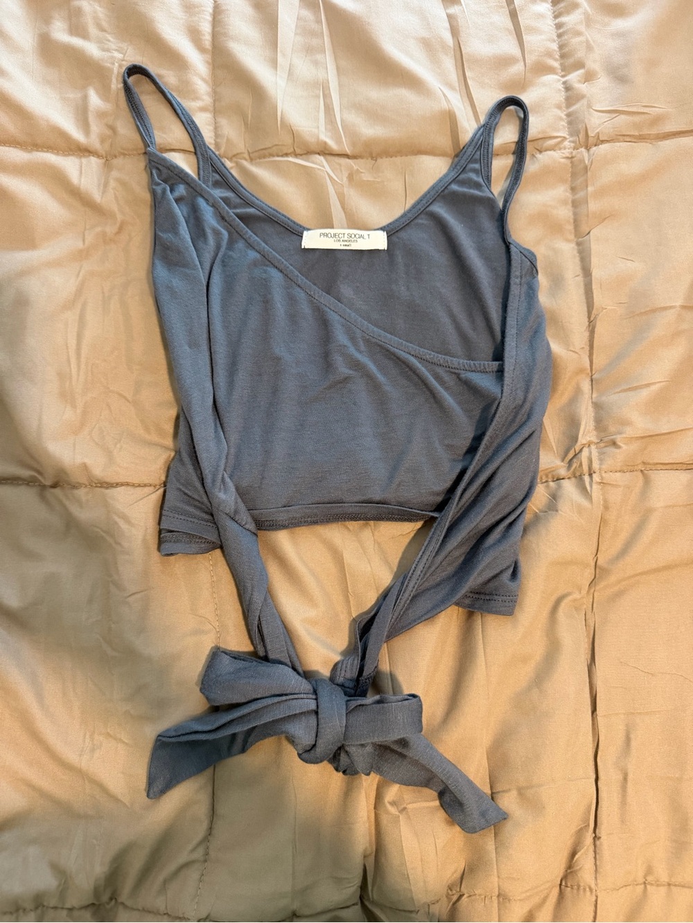Project Social T Slate Blue Wrap Tie-Front Camisole